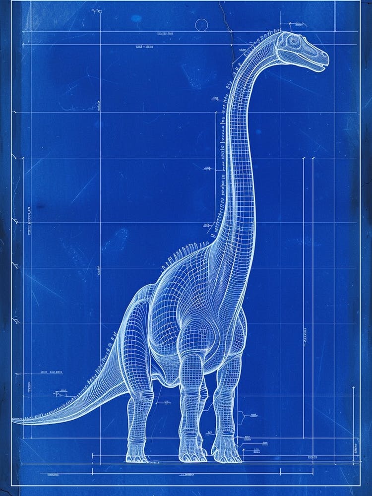 Brachiosaurus Dinosaur Blue Print Sketch 3