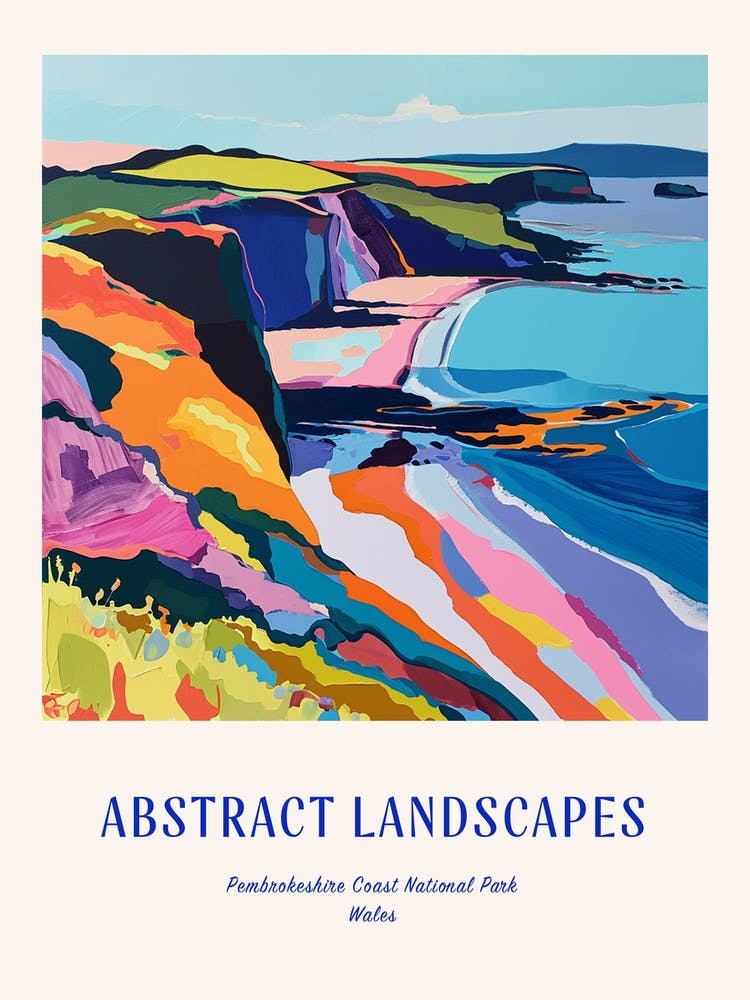 Farbenfroh Abstrakt Pembrokeshire Coast National Park Wales 4 Poster Blau