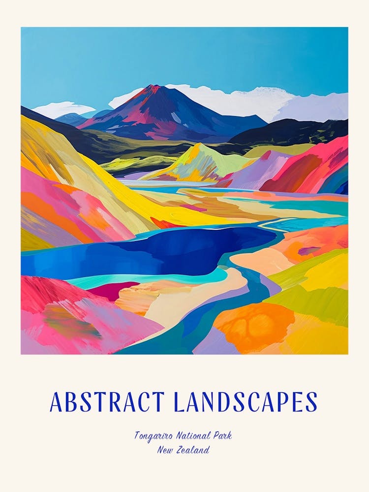 Colourful Abstract Tongariro National Park New Zealand 1 Poster Blue