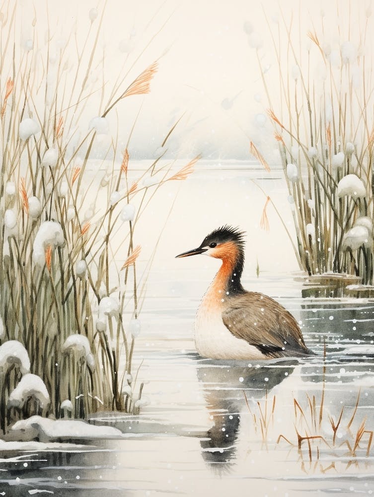 Winter Bird Painting Grebe 3