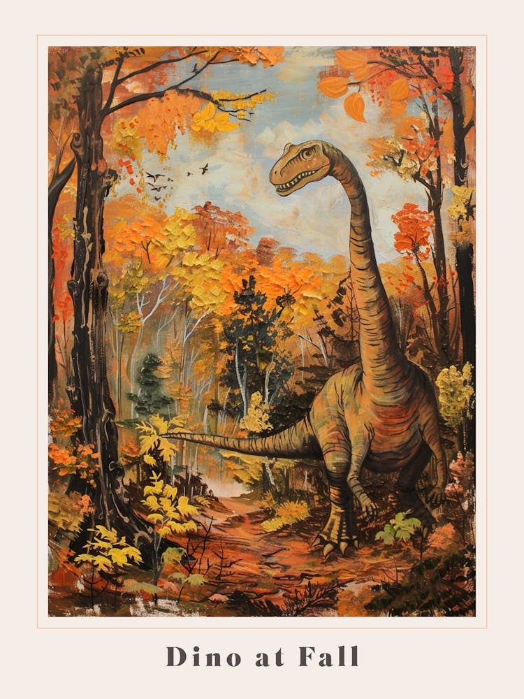 Dinosaur In An Autumnal Forest 2 Poster