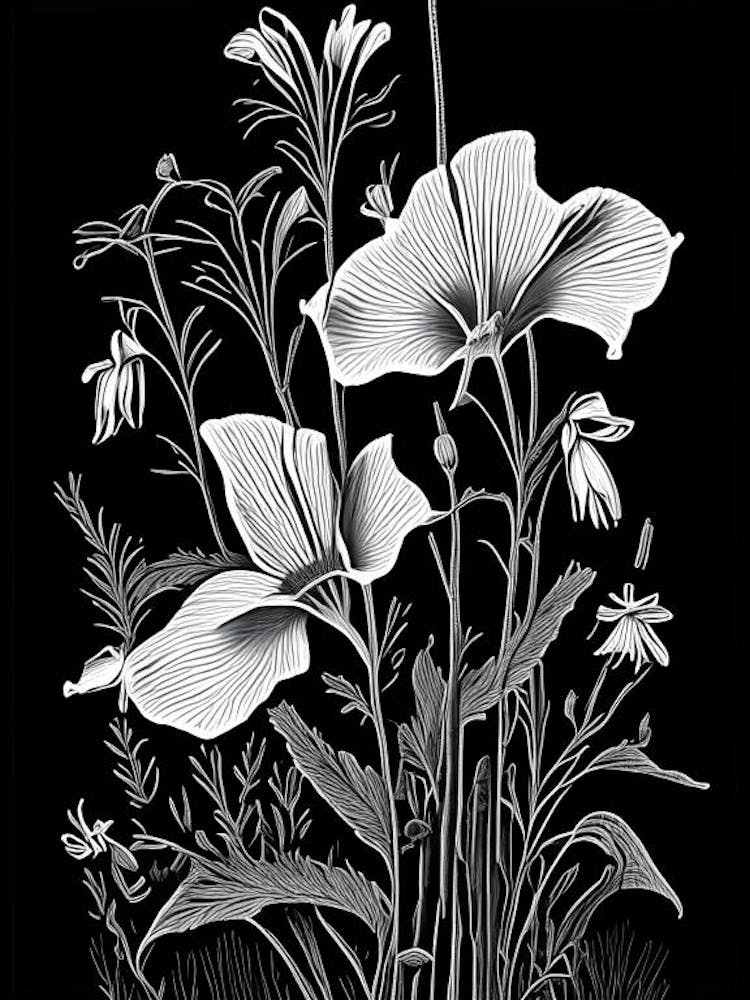 Bellflower Wildflower Linocut 2