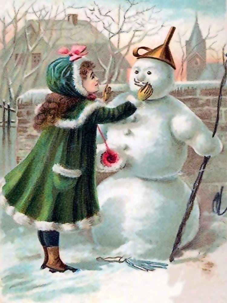Little Posh Girl Making A Snowman