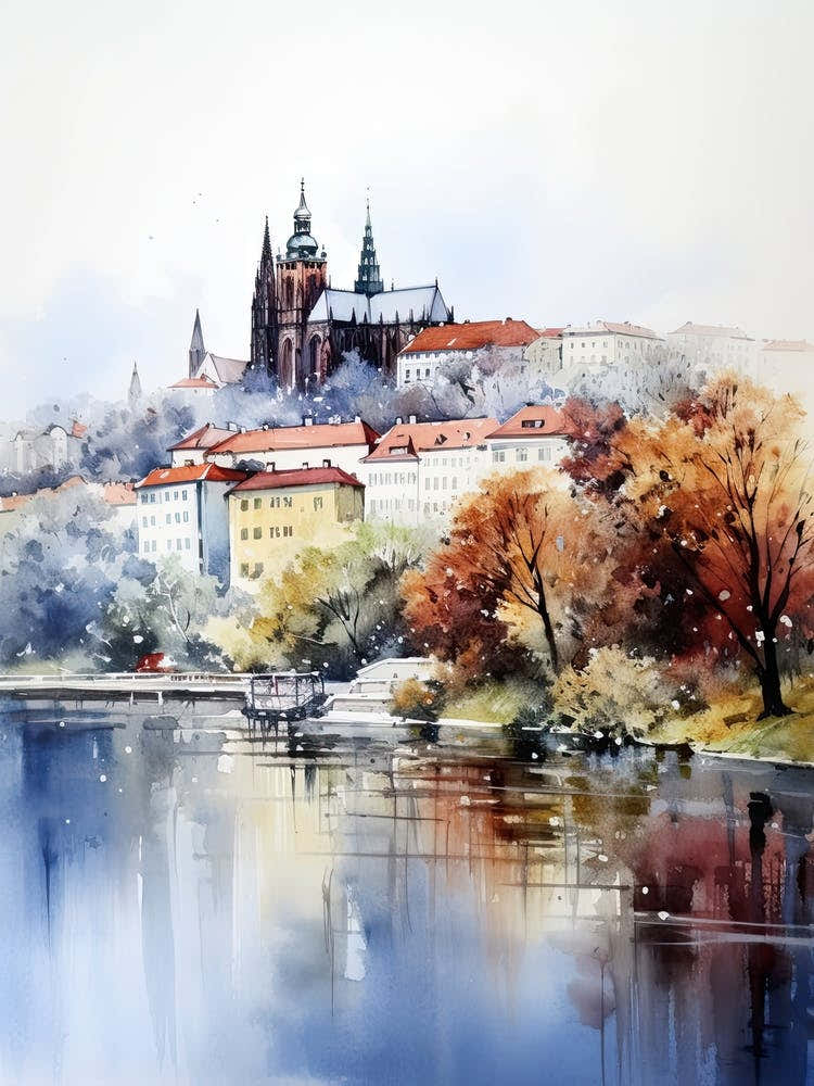 Prague Czech Republic In Autumn Fall, Watercolour 2