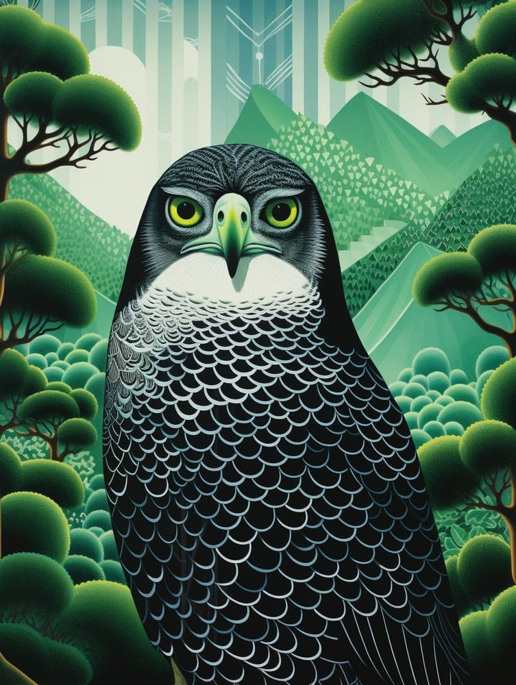 Ohara Koson Inspired Bird Painting Hawk 2