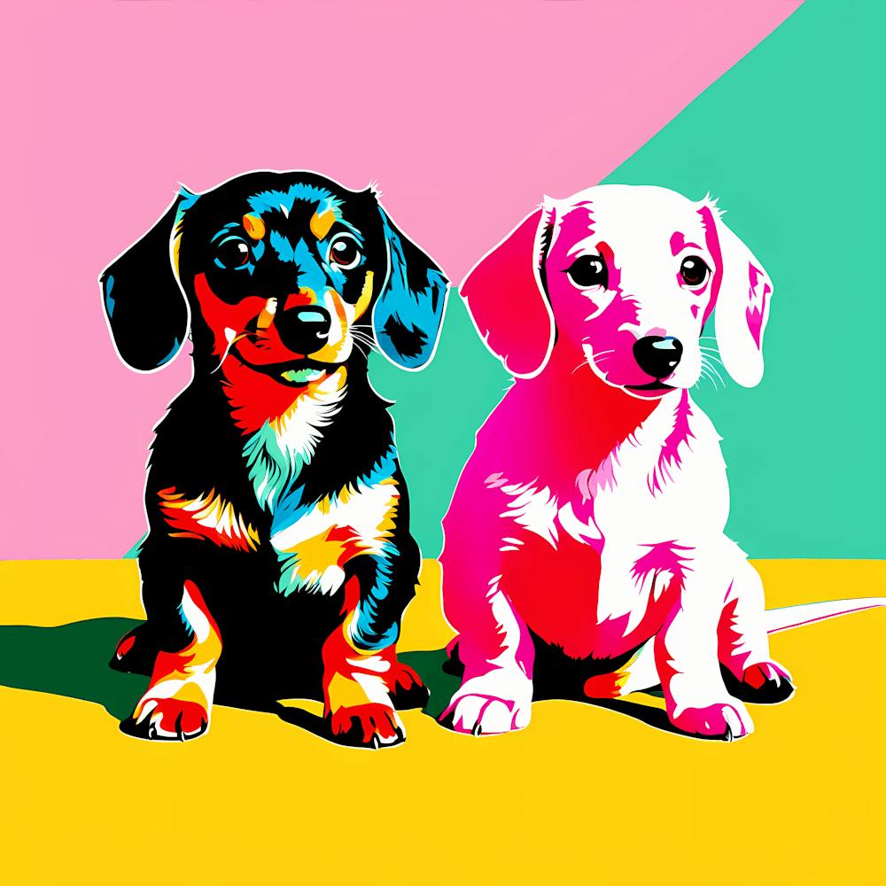 Dachshund Pups, This Contemporary art brings POP Art and Flat Vector Art Together, Colorful Art, Animal Art, Home Decor, Kids Room Decor, Puppy Bank - 154th