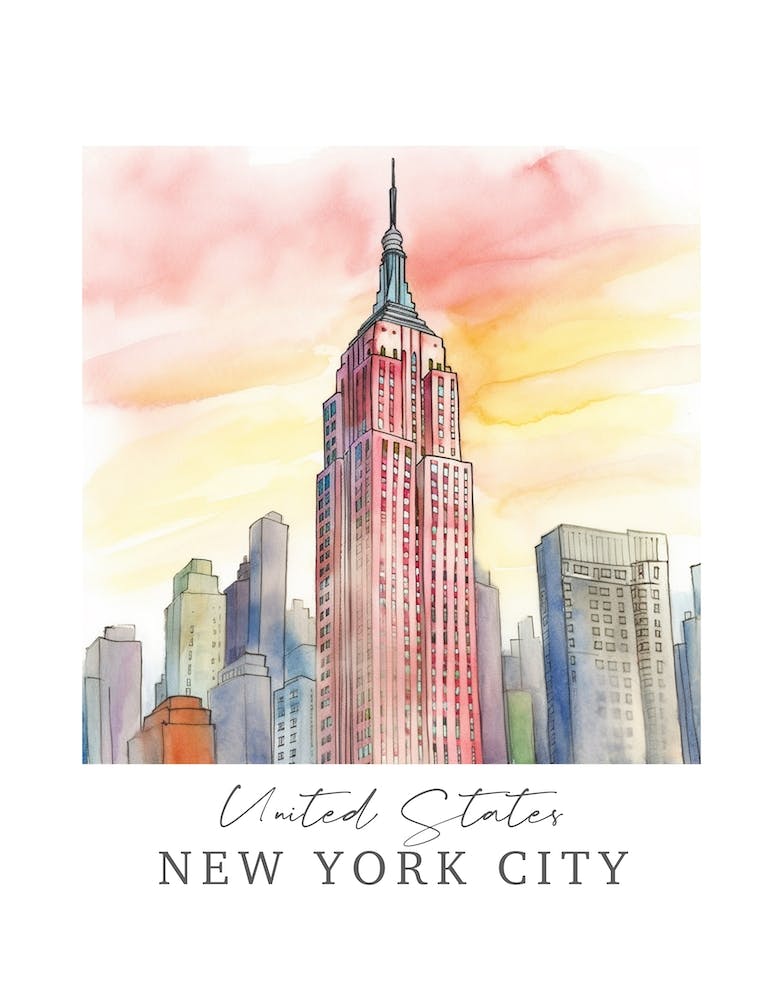 United States, New York City Storybook 2 Travel Poster Watercolour