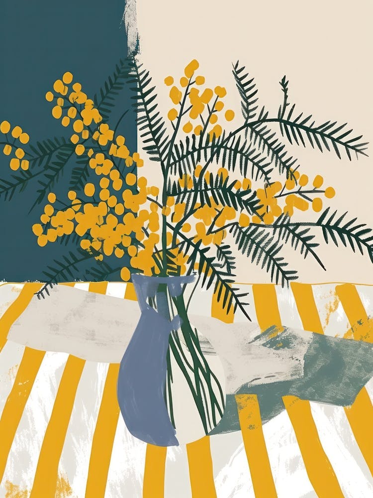 Mimosa Flowers On A Table   Contemporary Illustration 5