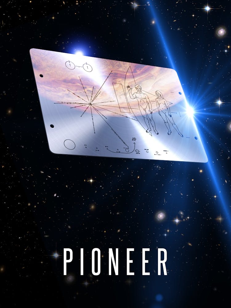 Pioneer 10 metal plaque, 3D — Space poster, science print, space wall decor, space art, science gifts, nerdy gifts