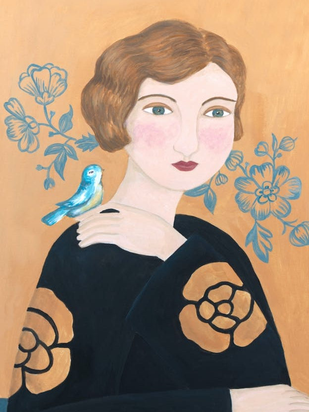 Woman In Black Dress With Bird