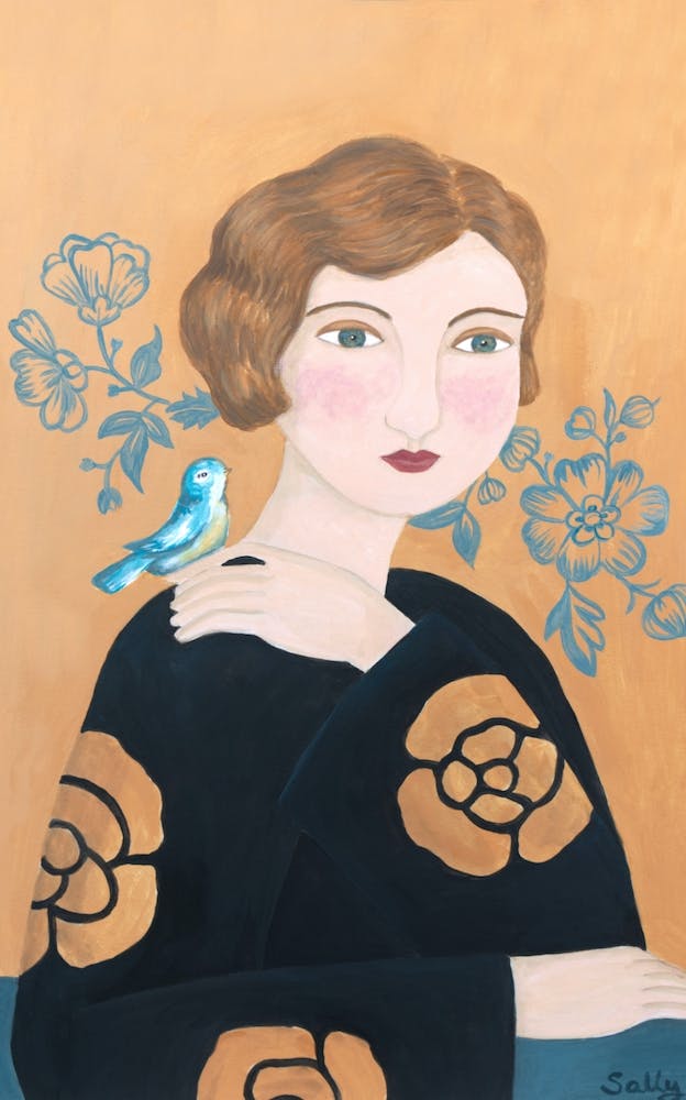 Woman In Black Dress With Bird