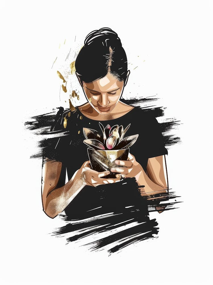 Asian Woman Holding Flower