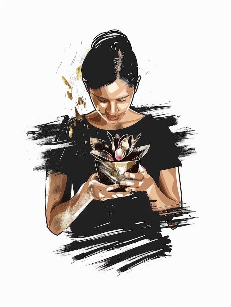 Asian Woman Holding Flower