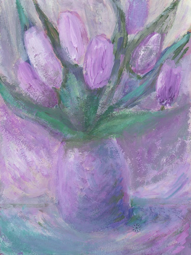 Purple Tulips - floral flower vertical hand painted bedroom impressionism