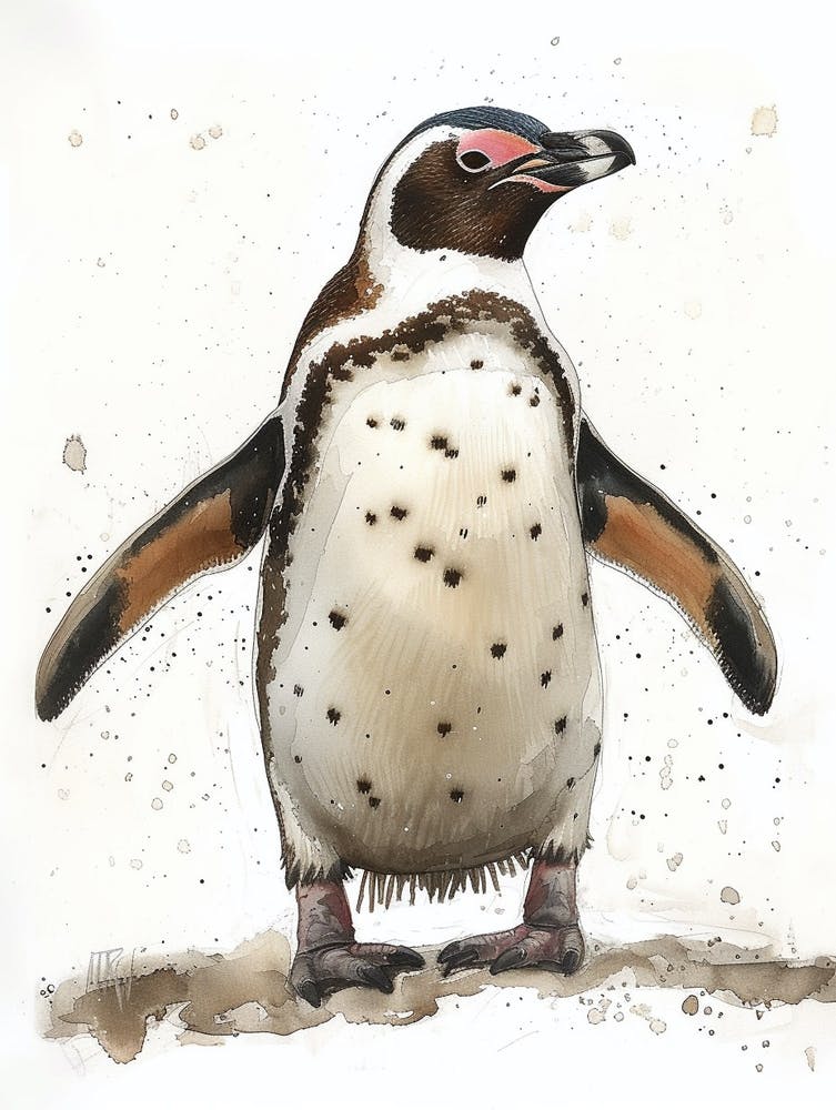 Humboldt Penguin Robben Island Watercolour Painting 4