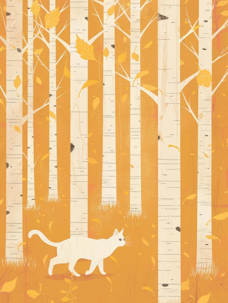 Cat In The Birch Forest