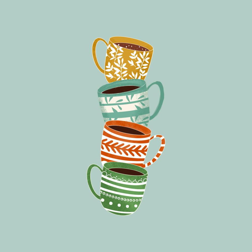Cute Coffee Mug Blue Print