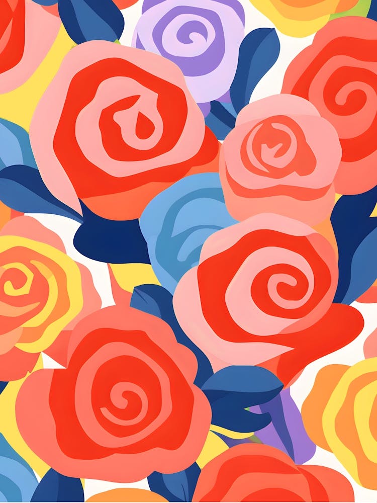 Boho Roses On A White Background Matisse Inspired