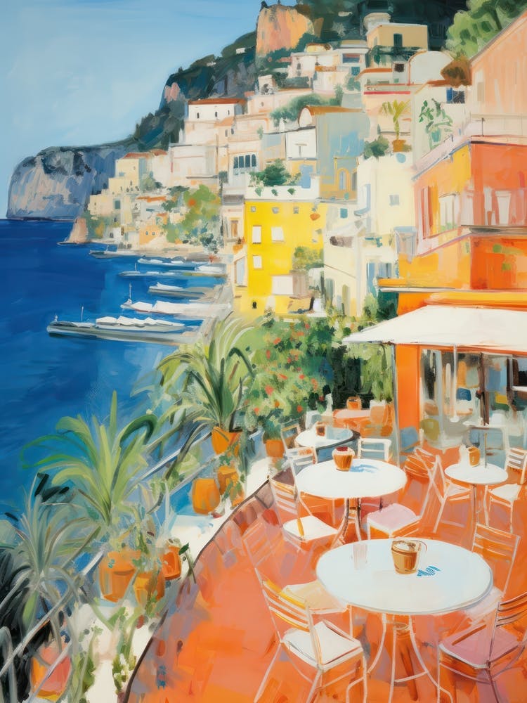 Positano, Amalfi Coast   Italy Beach Club Lido Watercolour 3