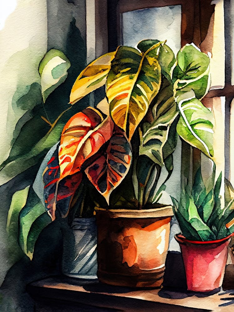 Watercolor Of Potted Plants nature flowers