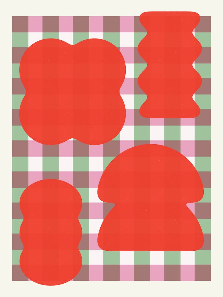 Geometric Shapes On Gingham Pattern