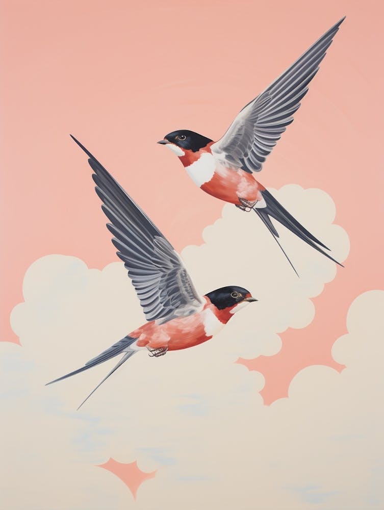 Vintage Japanese Inspired Bird Print Barn Swallow 5
