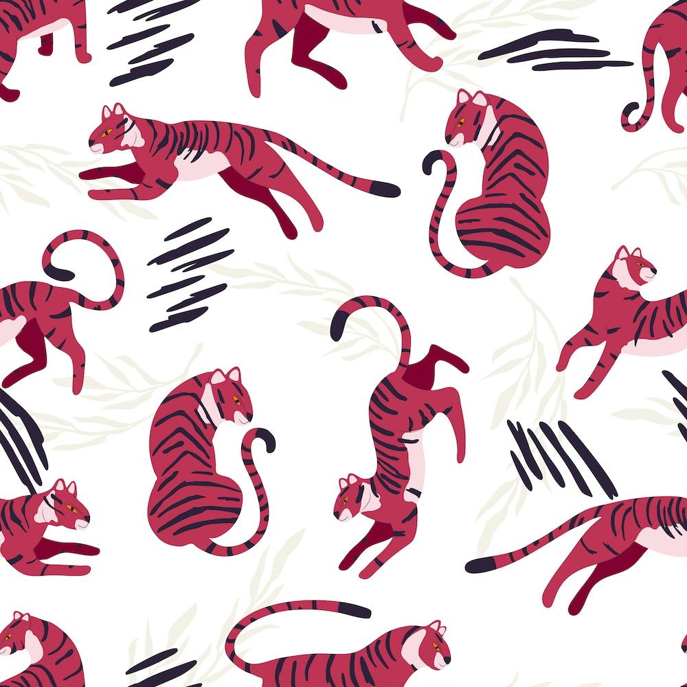 Magenta Tigers Pattern On White Square