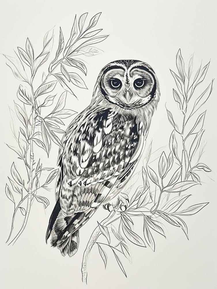 Collared Scops Owl Drawing 4
