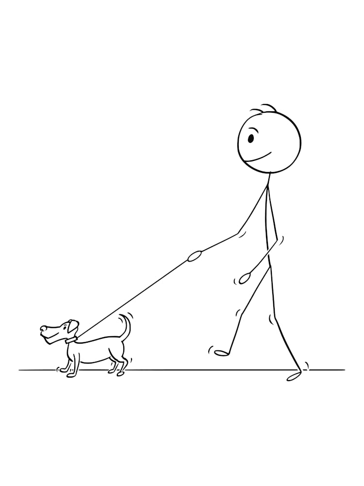 Stick Figure Man Walking A Dog