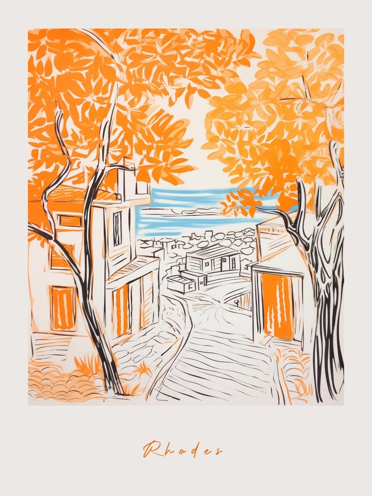 Rhodes Greece Orange Drawing Poster
