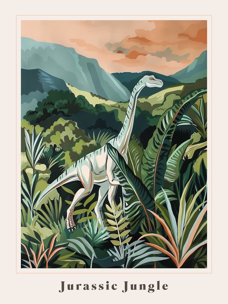 Dinosaur In The Leafy Foliage Painting Poster