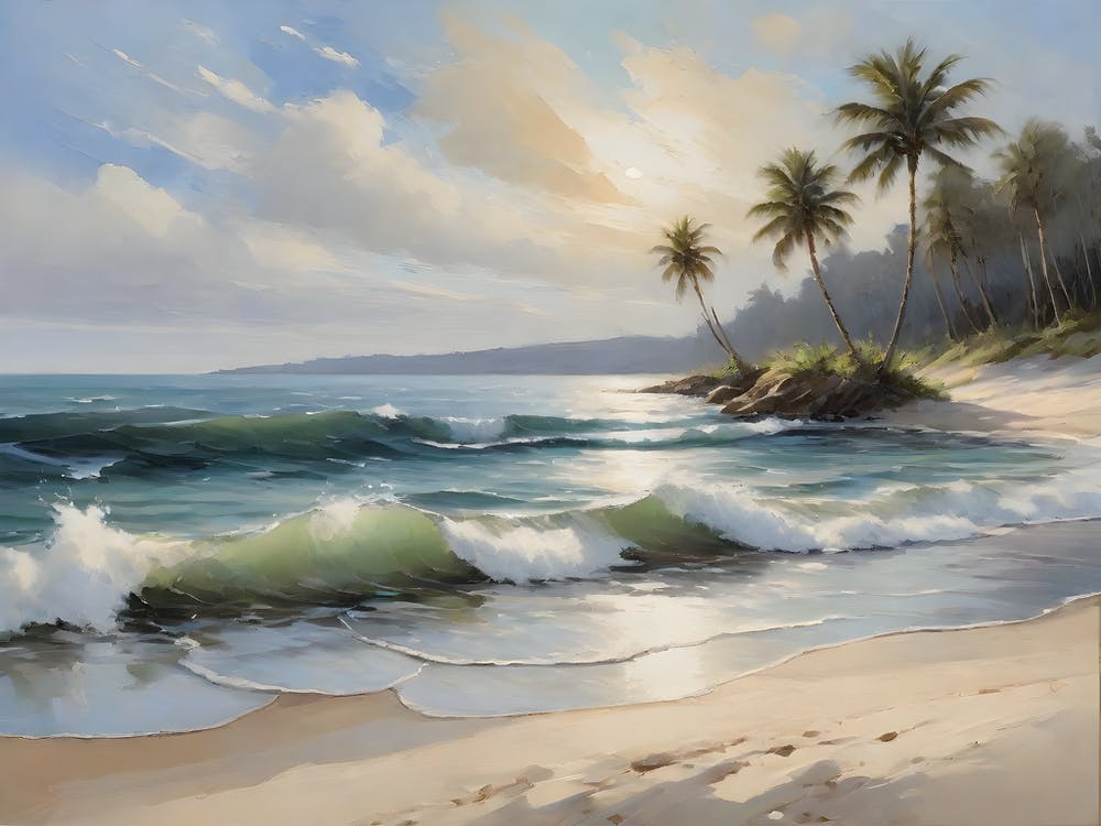 Beach Scene With Palm Trees