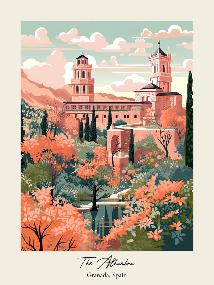 The Alhambra   Granada, Spain   Cute Botanical Illustration Travel 1 Poster