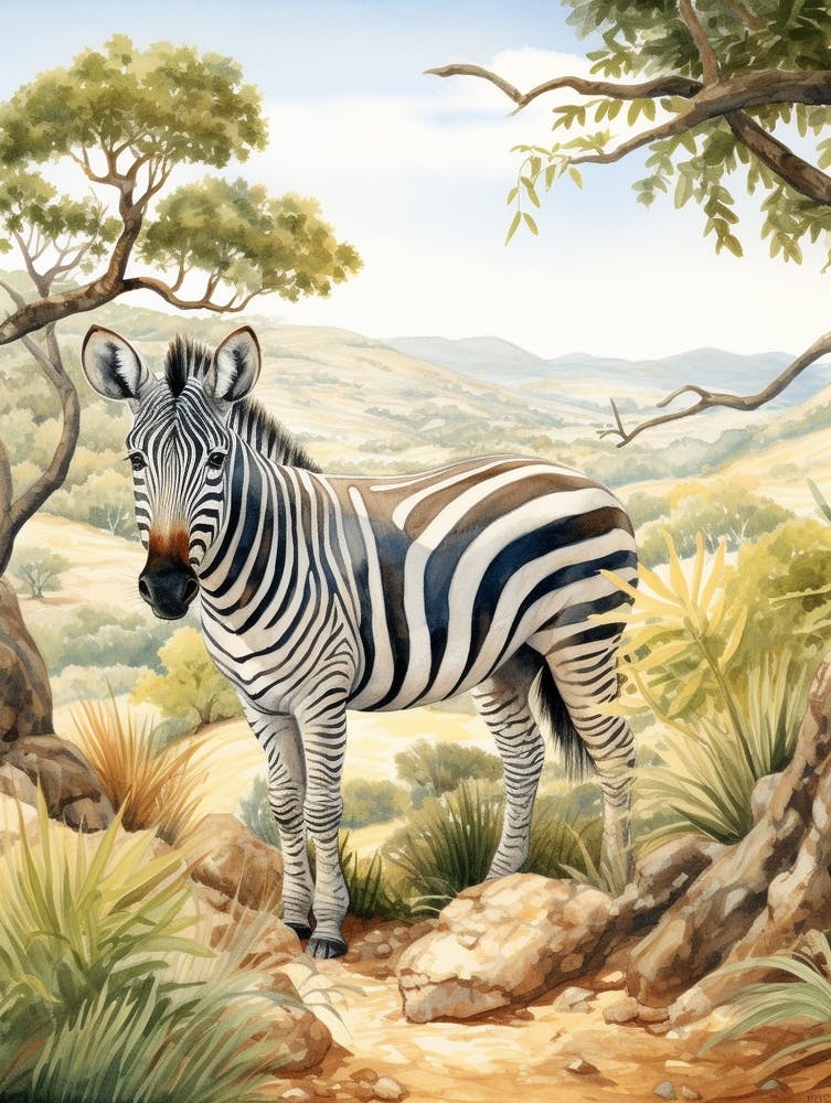 Animal de Conte de Fées Zèbre à l'Aquarelle 1
