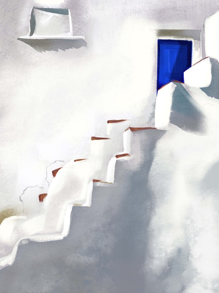 Ragged Steps To The Blue Door Santorini