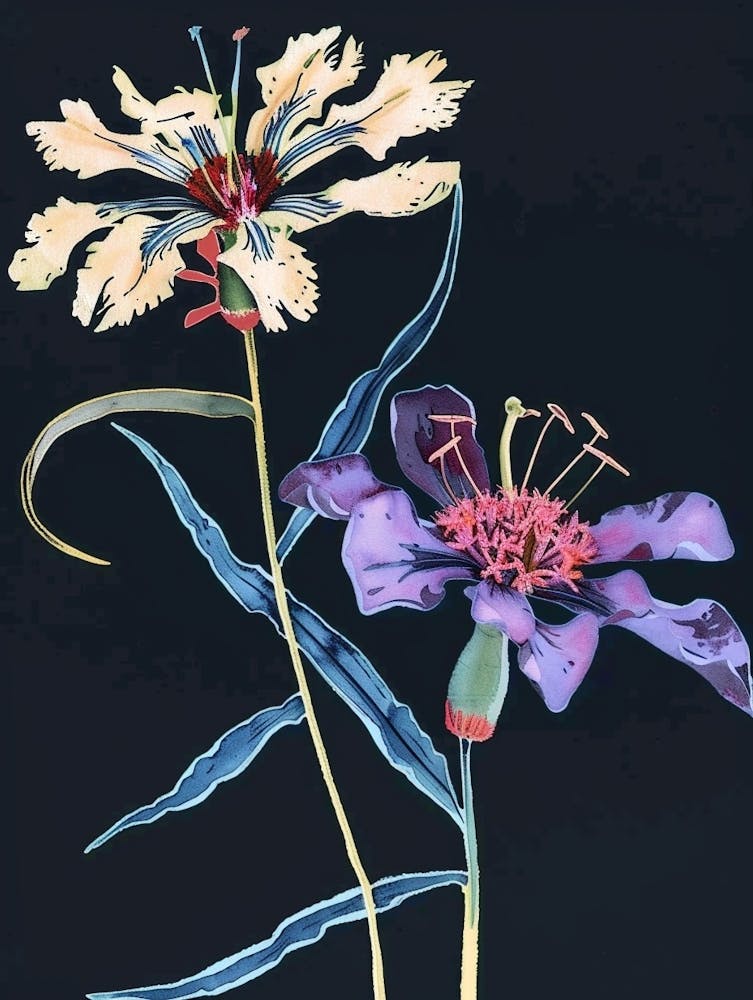 Neon Flowers On Black Scabiosa 4