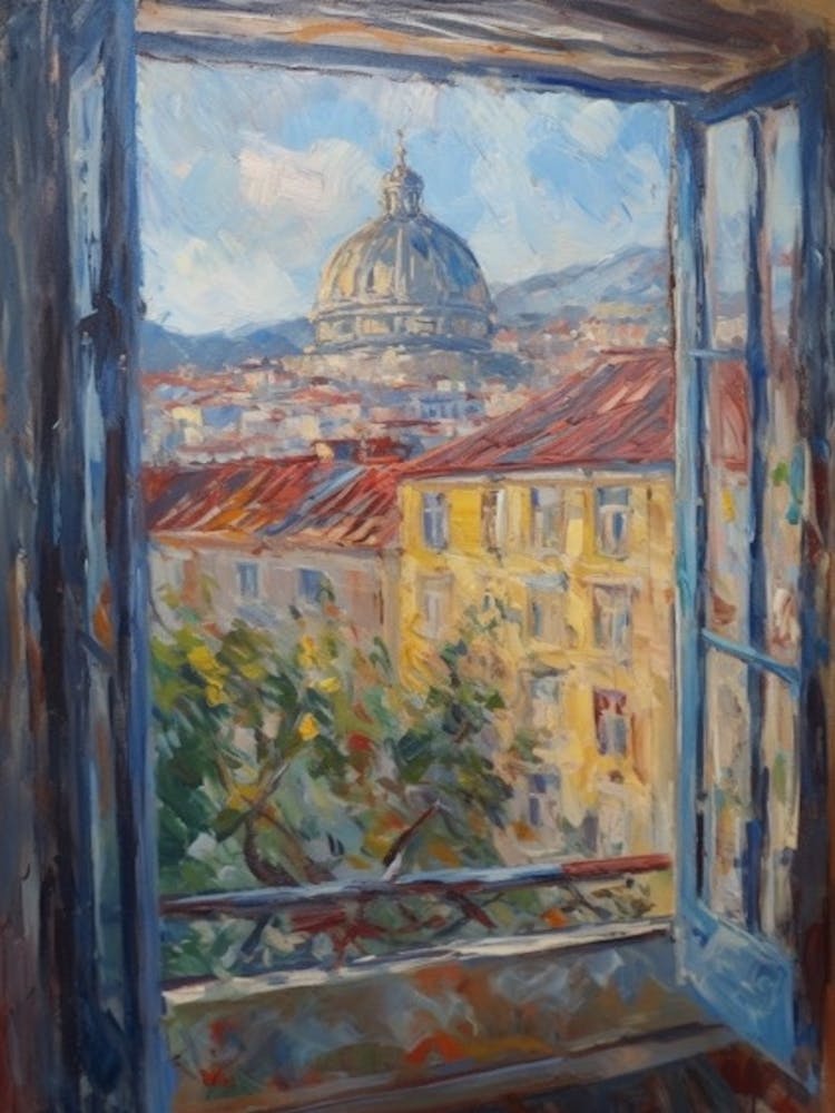 Window View Of Budapest Hungary Impressionism Style 4