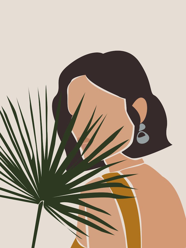 Faceless Brunette Woman Portrait | Palm Leaf