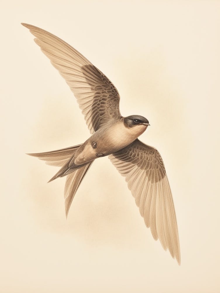 Vintage Bird Drawing Chimney Swift