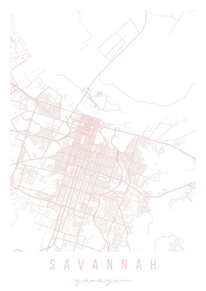 Savannah Georgia Light Pink Minimal Street Map