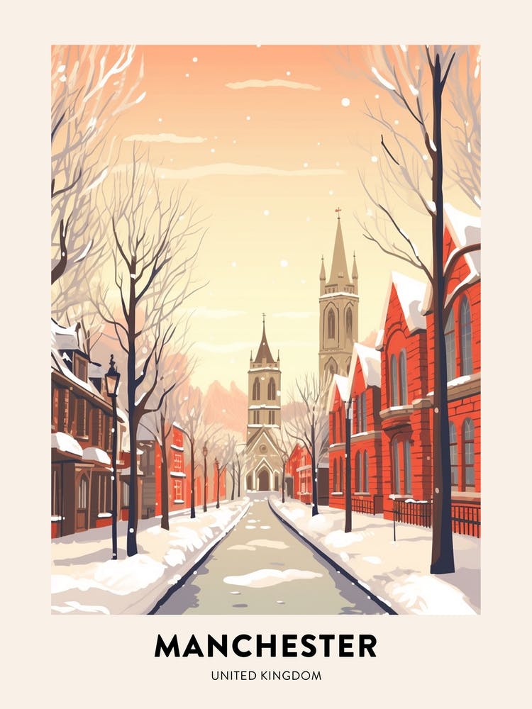 Vintage Winter Travel Poster Manchester United Kingdom 9