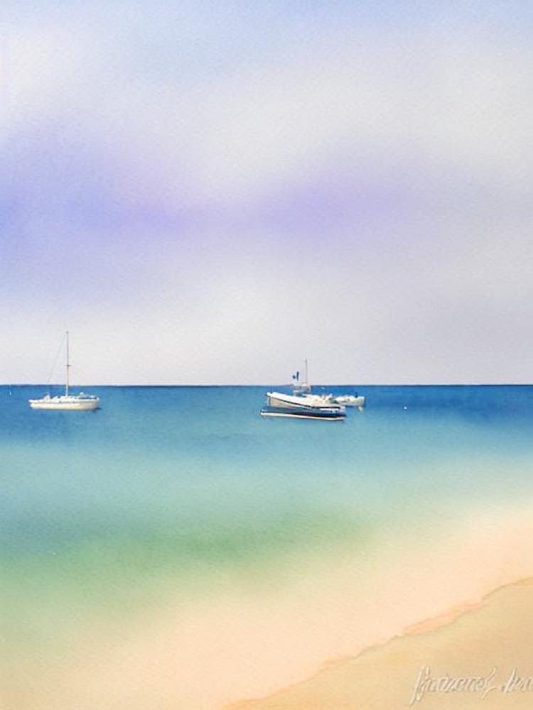 Plage De Paloma, Saint Jean Cap Ferrat, France Watercolour