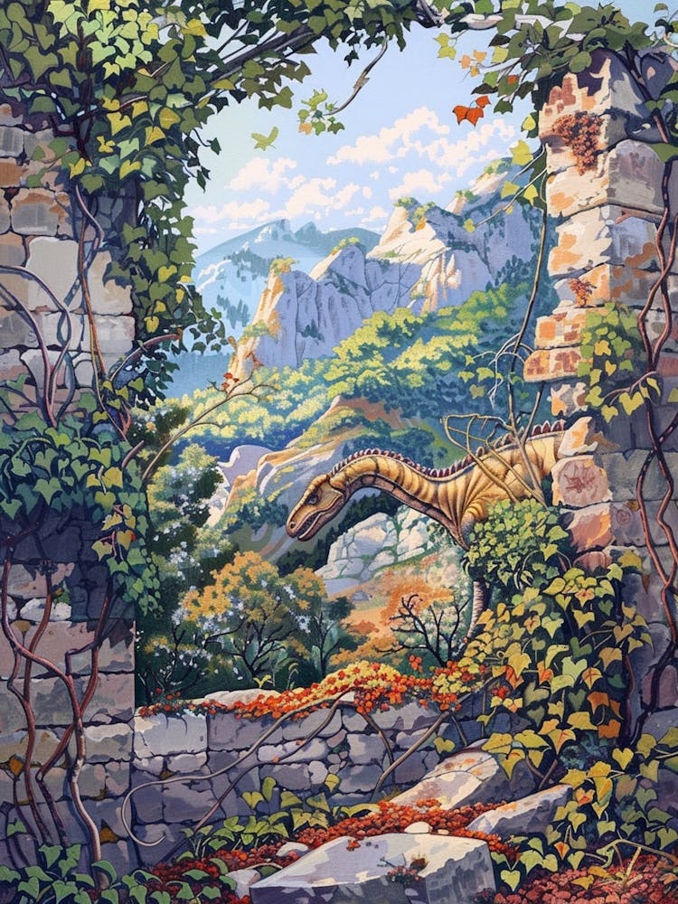 Dinosaur Ancient Ruins Painting 1