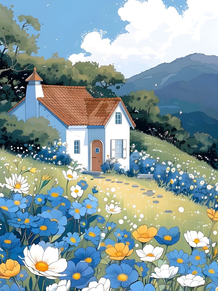 Dreamy Cottage In A Floral Meadow Whimsical