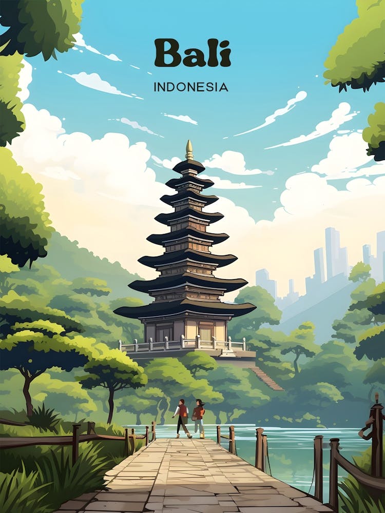 Bali Indonesia Vacation Travel Art Illustration