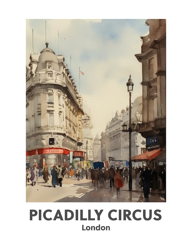 Piccadilly Circus, London 5 Aquarell Reiseposter