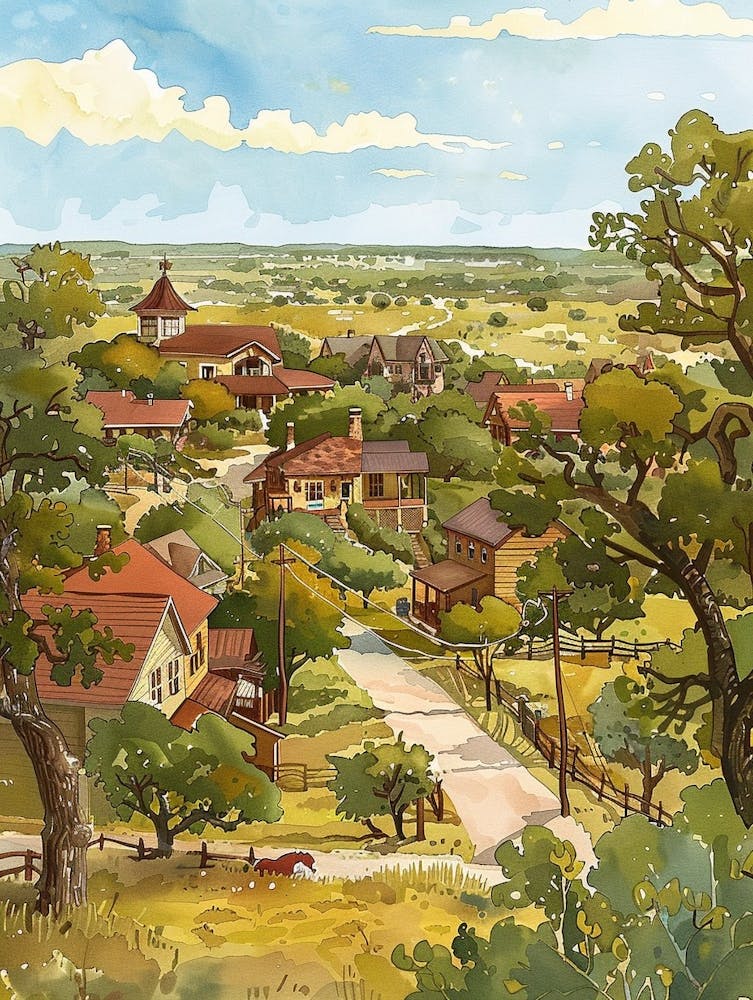 Märchenbuch-Illustration Skyline Austin Texas 3