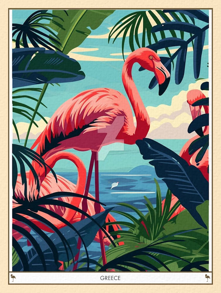 Greater Flamingo Greece Tropical Illustration 3 Poster