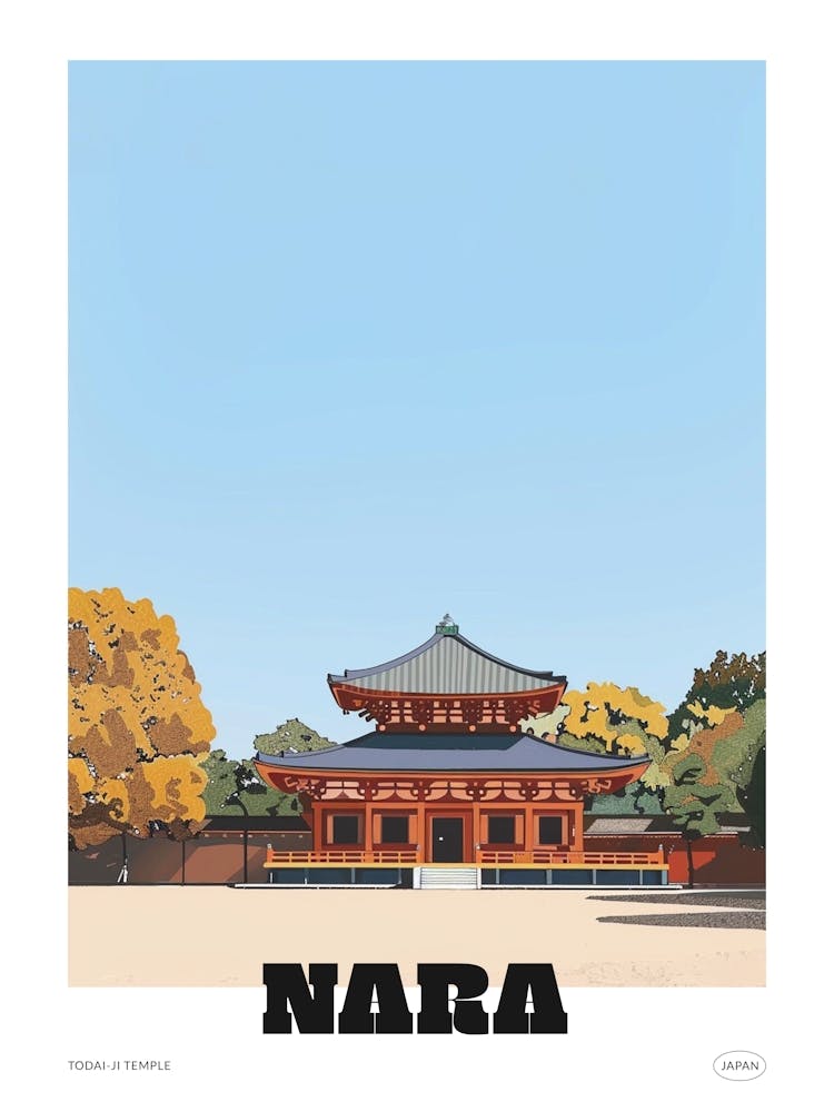 Todai Ji Temple Nara 1 Colourful Illustration Poster