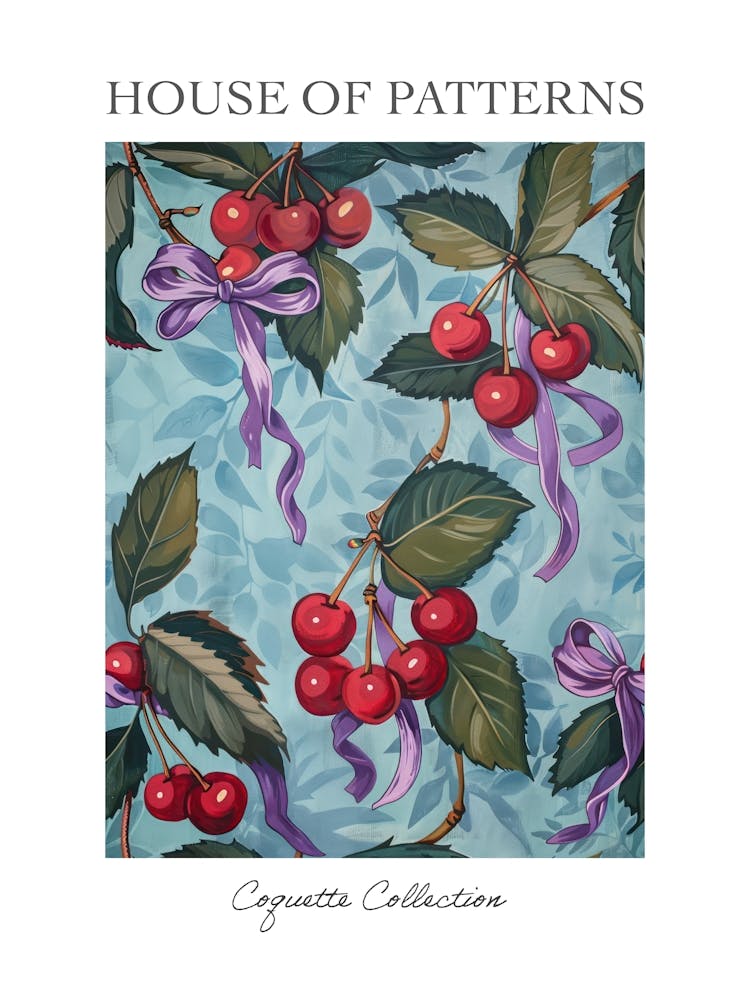 Botanical Bows And Cherries 7 Pattern Poster